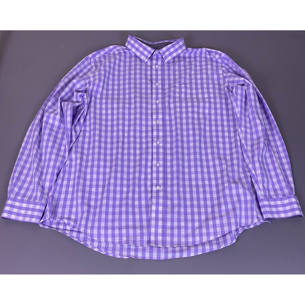 George Button Down Shirt Men's Size 3XL Lilac Check Gingham Long Sleeve EUC